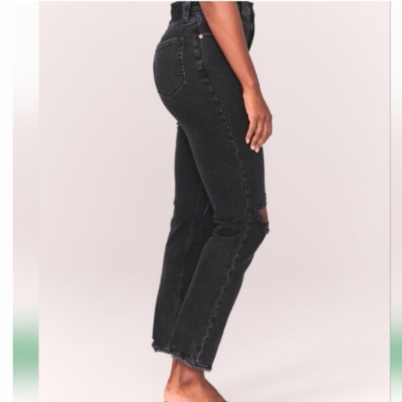 Abercrombie Fitch 4 (27) The 90s Straight High Rise Women’s Jeans Black Distress - Picture 2 of 11
